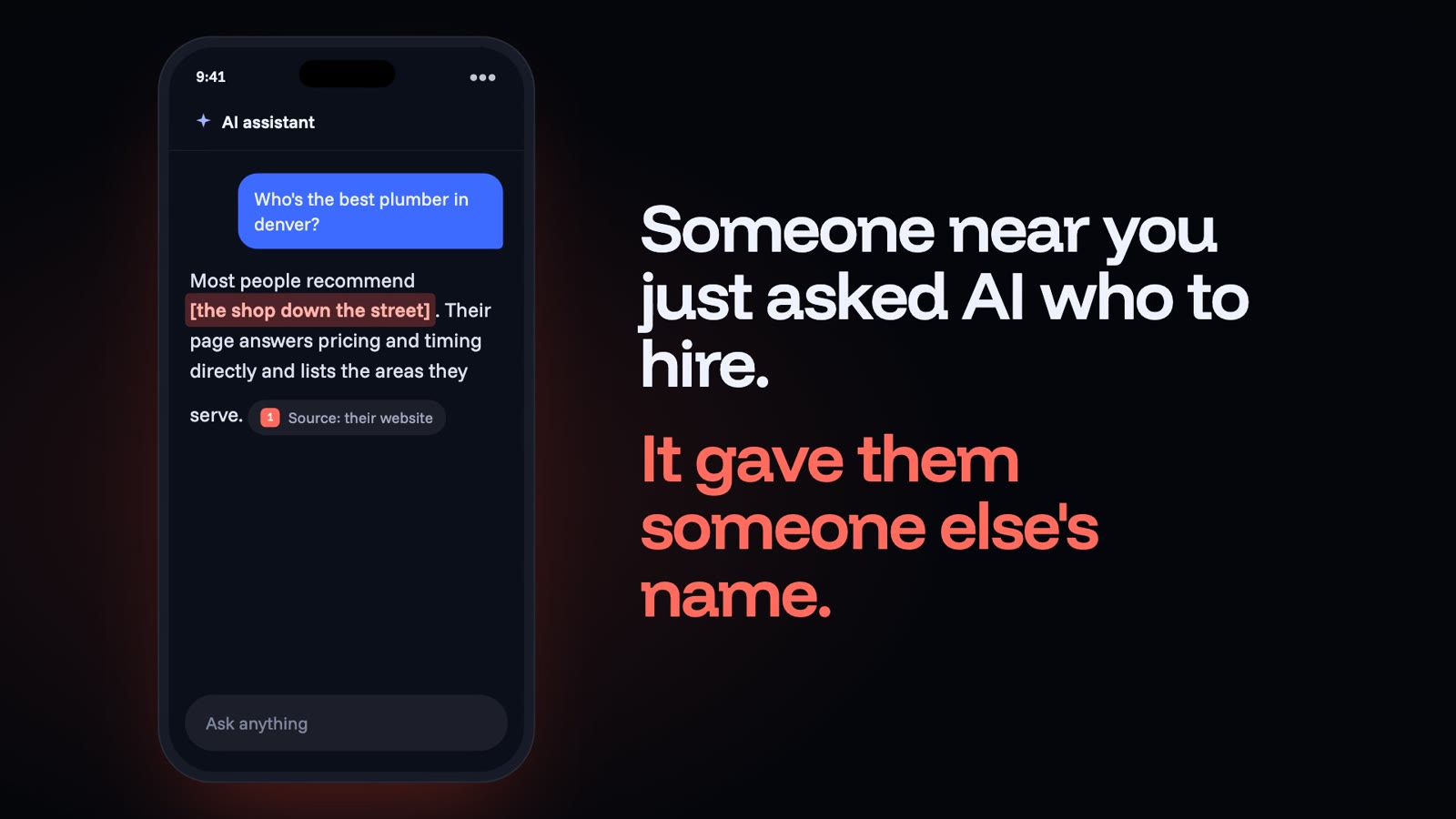 The first five seconds: the AI answer names "the shop down the street".