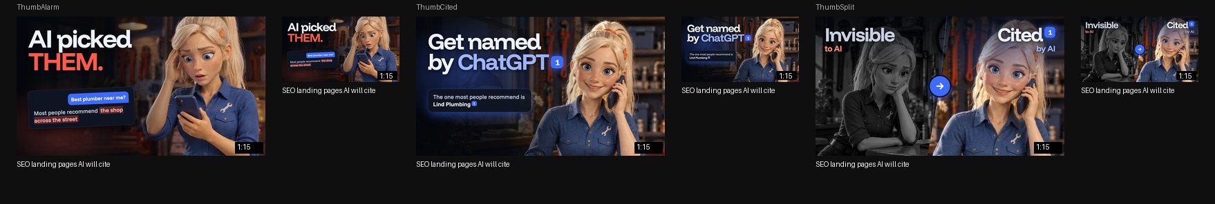 All three thumbnails at desktop and phone size, with YouTube's duration badge.
